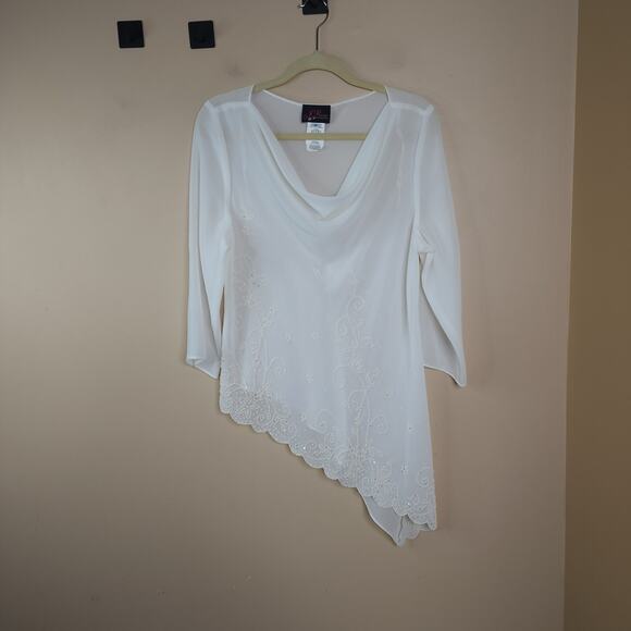 Vintage Y2K J. Rose Beaded Asymmetrical Semi-sheer Blouse Size 14 - Picture 1 of 9